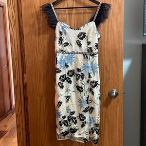 Lulu’s Show Stopper Cream Embroidered Sequin Bodycon Midi Dress - Medium